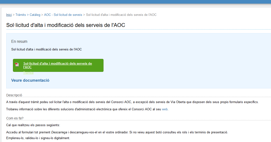 Demande de procédure EACAT pour les services AOC