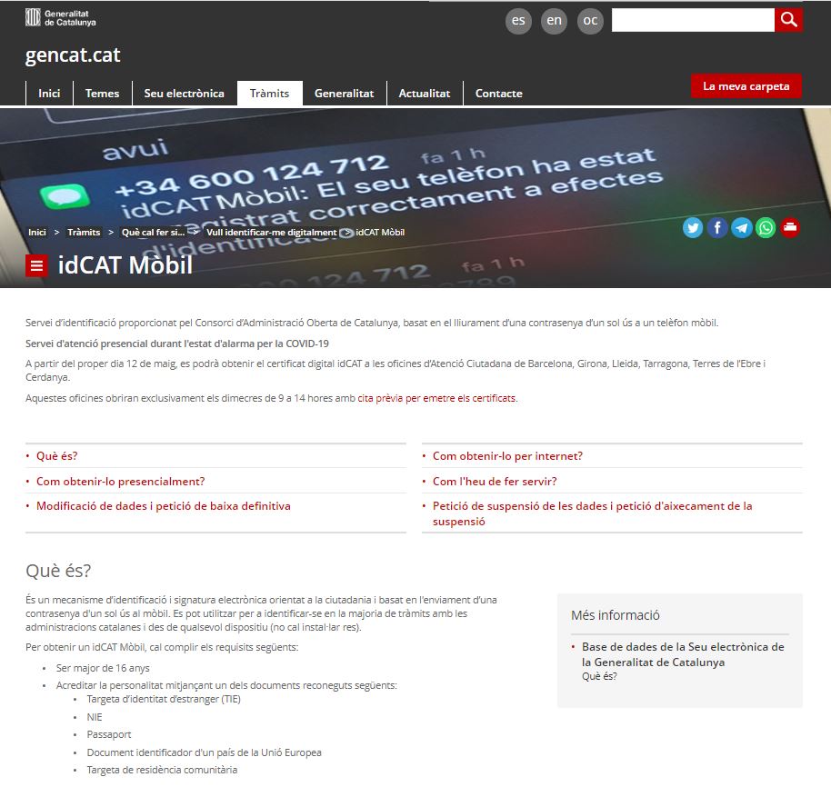 idCAT Mobile in Gencat