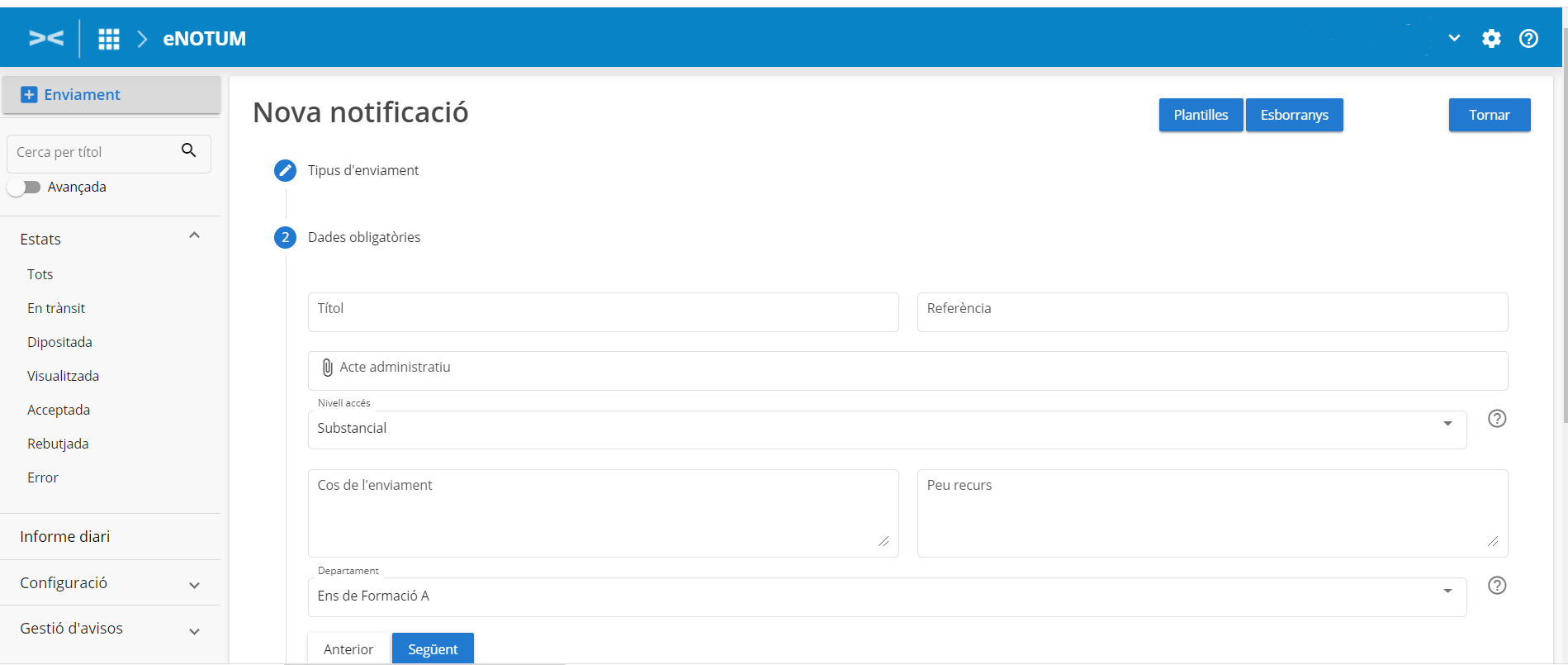 Interfície eNOTUM portal empleat públic