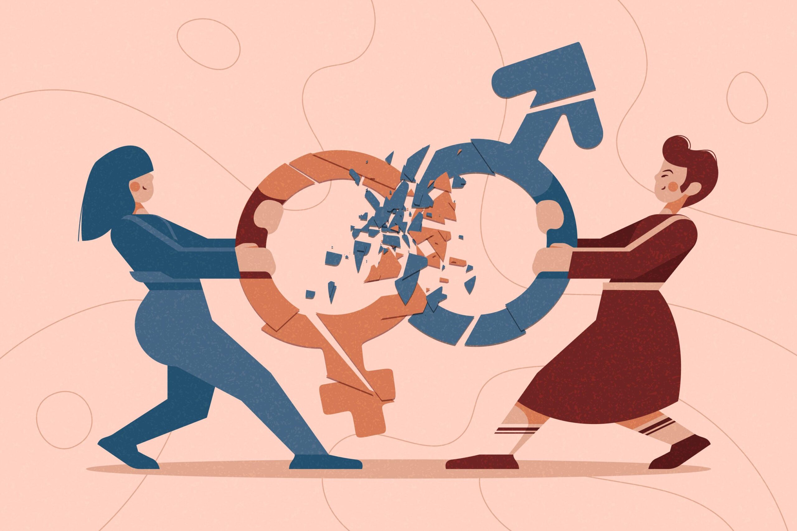 Dues noies trencant el símbol masculí i femení