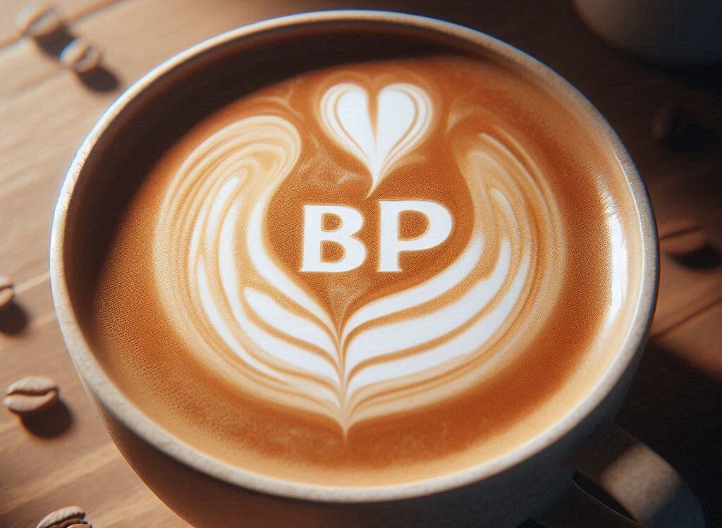 Café que en la espuma están las letras BP