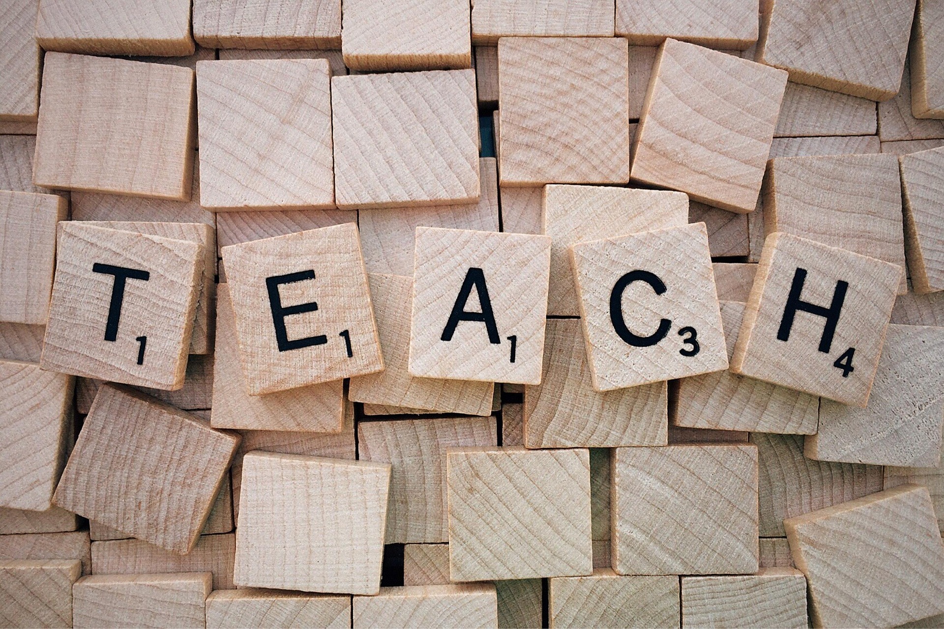 Lletres de fusta que formen la paraula Teach